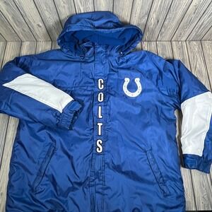 NFL Indianapolis Colts Coat Jacket Winter XL Blue Hooded Fleece Lined Fan Gear